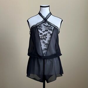 NWT - Passionata - Sheer Black Romper with Lace - Medium